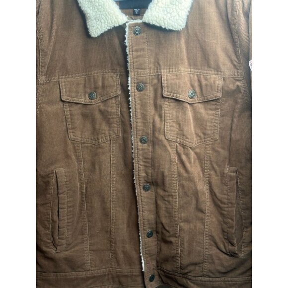 Guess Cord Sherpa Trucker Jacket Utility Brown Button Down Men Size XL - Picture 2 of 16